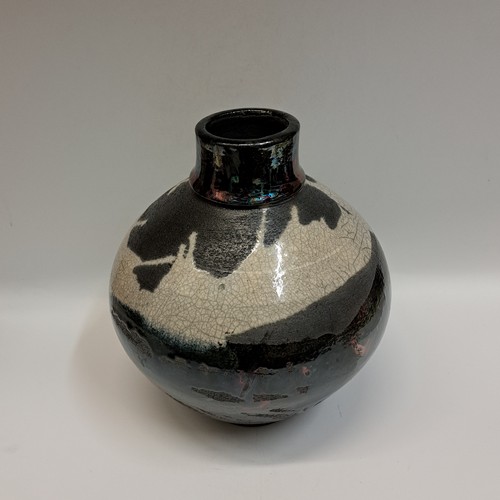 #230407 Raku Black, Copper, White Crackle  9x7 $32 at Hunter Wolff Gallery